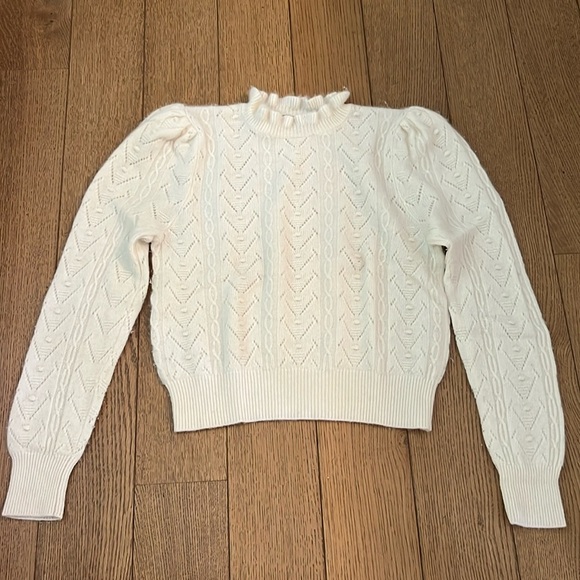 AQUA Cashmere Ruffled Turtleneck Sweater Ivory 100% Cashmere Large - Picture 5 of 7